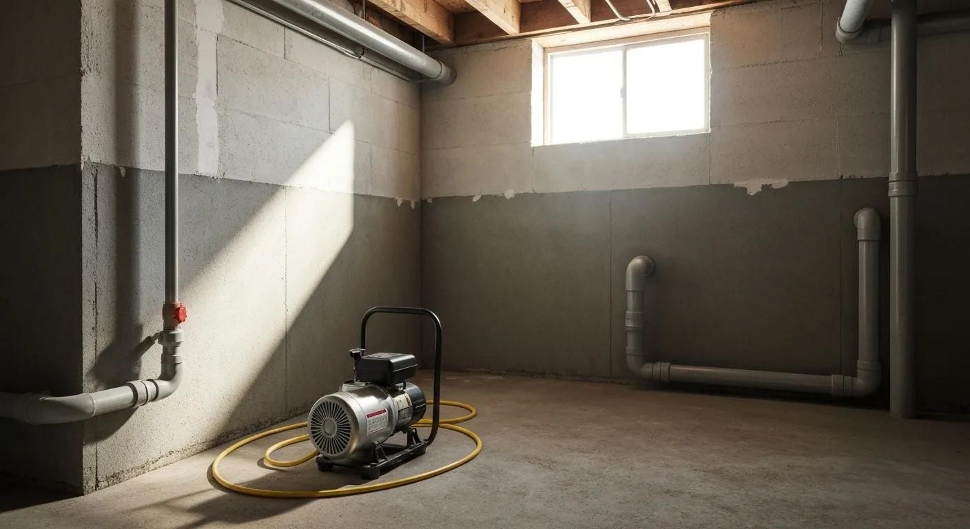 A sump pump installed in a basement to prevent flooding